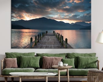 Large Wooden Pier Canvas Print: Lake Landscape Wall Art