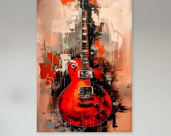 Red Guitar Canvas Print: Abstract Music Room Wall Art
