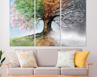 Four Seasons Tree Canvas Print: Colorful Seasonal Art, Office Wall Decor (Ready to Hang)