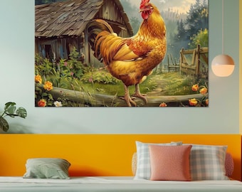 Rustic Rooster Canvas Print: Country Cottage Farmhouse Kitchen Wall Art