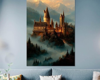 Castle Canvas Print: Fantasy Landscape Painting, Library Wall Art