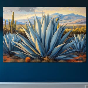 Blue agave Large canvas wall art Canvas print Cactus wall art Succulent plants Floral print Agave art Plant wall art Southwestern decor