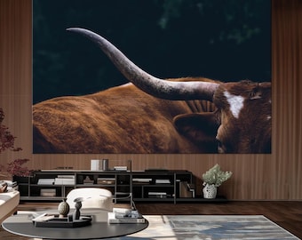 Texas Longhorn Canvas Wall Art: Farmhouse Animal Cow Print, Ready to Hang
