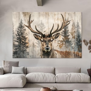 Rustic Deer Large canvas wall art Canvas print Deer painting Wildlife wall art Woodland animals Deer canvas Rustic home decor