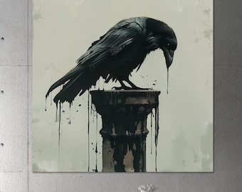 Black Raven Gothic Canvas Print: Spooky Crow Wall Art, Dark Living Room Decor
