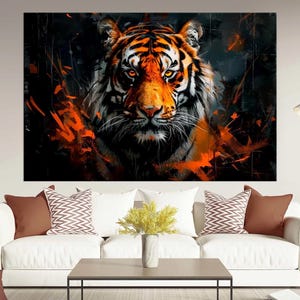 Abstract Tiger Canvas Wall Art, Wildlife Animal Portrait Print, Ready to Hang Home Decor