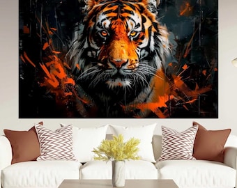 Abstract Tiger Canvas Wall Art, Wildlife Animal Portrait Print, Ready to Hang Home Decor