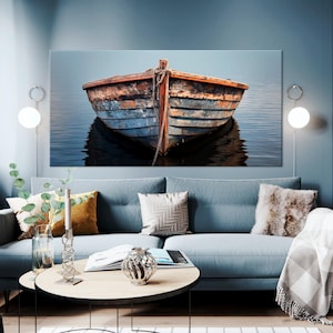 Wooden Boat Large canvas wall art Canvas print Old boat art Boat painting Lake house wall art Beach house decor Boat art Housewarming gift
