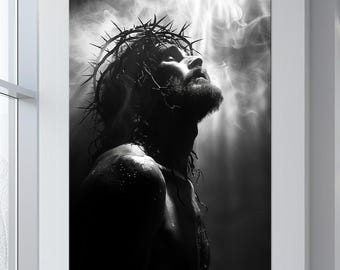 Dramatic Jesus Christ Portrait Canvas Print: Faith Redemption Christian Artwork