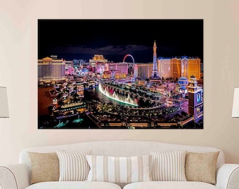 Night Las Vegas canvas print City wall art Las Vegas canvas Architecture print Home decor Extra large wall art Living room decor