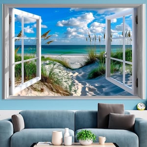 Beach Window View Canvas Print: Seaside Wall Art, Calming Ocean Scene