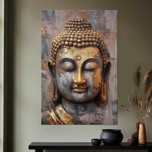 Buddha gold canvas print Yoga art Buddhism print Meditation wall art Buddha decor Extra large wall art Living room decor