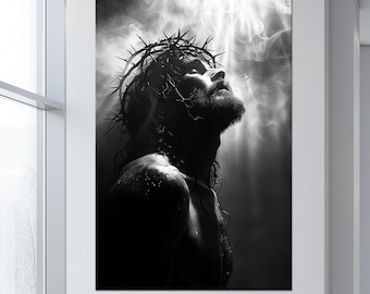 Dramatic Jesus Christ Portrait Canvas Print: Faith Redemption Christian Artwork