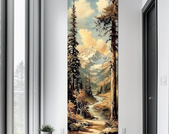 Mountain Forest Canvas Print: Large Landscape Painting, River Nature Art