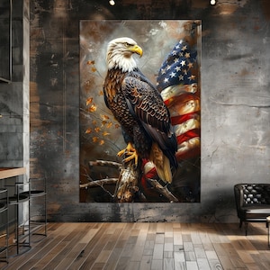 Patriotic Bald Eagle Artwork American Flag canvas Bird wall art Eagle canvas Office decor American Eagle art decor Extra large canvas print