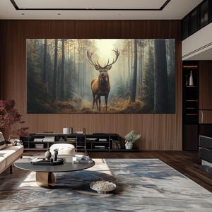 Deer Large canvas wall art Canvas print Deer painting Wildlife wall art Elk print Animal canvas Woodland animals Rustic farmhouse art