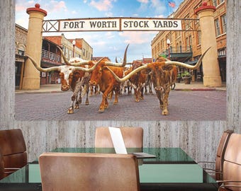 Fort Worth Stockyards Texas Longhorn Canvas Wall Art (Ready to Hang)