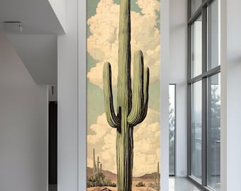 Saguaro Cactus Canvas Wall Art: Vintage Arizona Desert Print