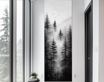 Foggy Forest Canvas Print: Black & White Coniferous Pine Wall Art