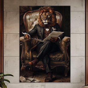 Lion Portrait Canvas Print: Dapper Animal Wall Art, Ready to Hang Office Decor