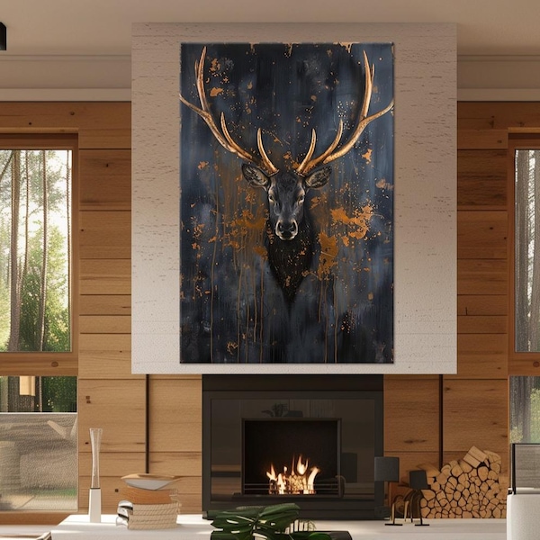 Golden Stag Canvas Print: Abstract Animal Wall Art, Ready to Hang