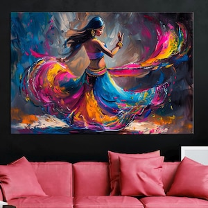 Vibrant Indian Dancer Large canvas wall art Canvas print Indian woman wall art Modern print Dancing Woman canvas Living room decor