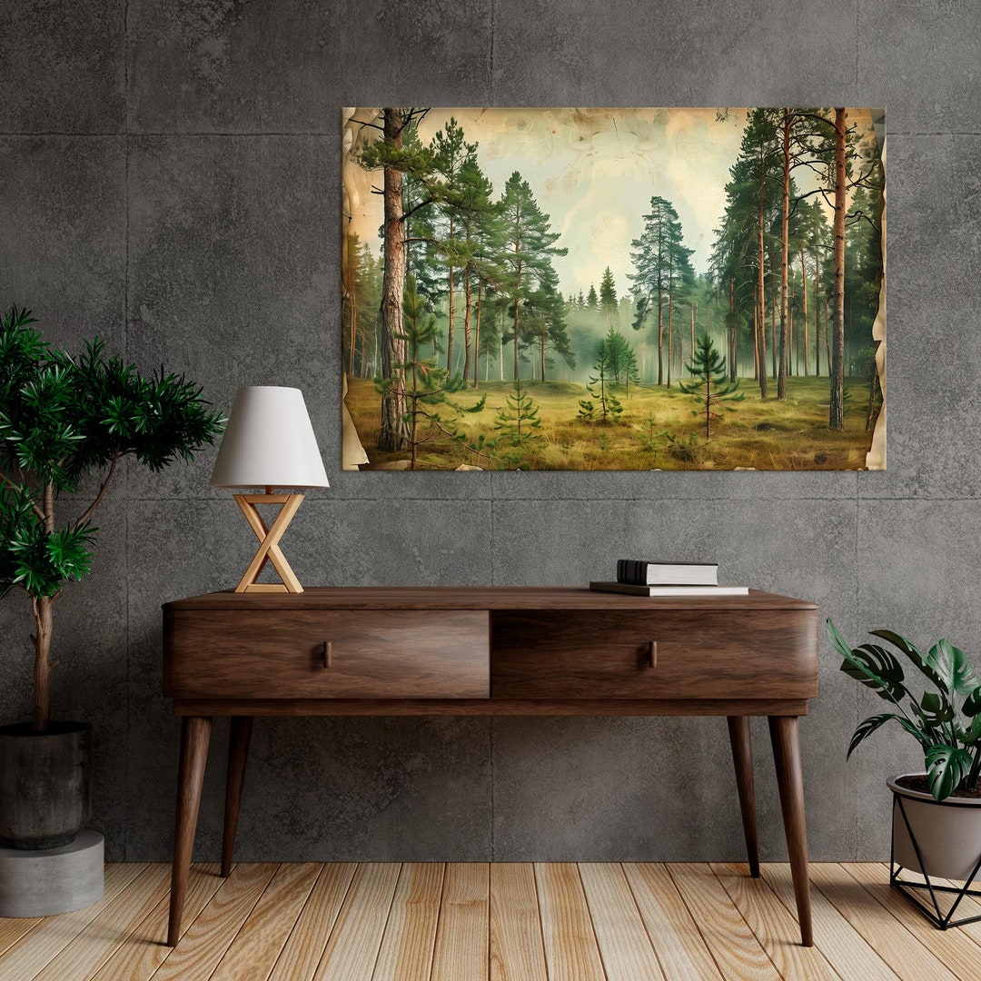Misty Forest Canvas Print Landscape Wall Art Nature Print Vintage ...