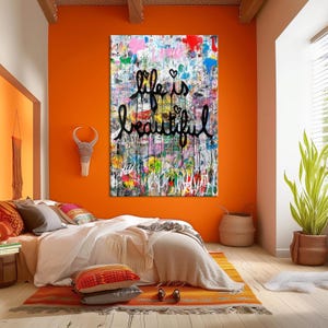 Life is beautiful Large canvas wall art Canvas print Graffiti wall art Street canvas Inspirational print Graffiti wall decor Office decor