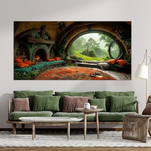 Fantasy home Large canvas wall art Canvas print Fairy house Forest landscape art Housewarming gift Kids room decor Farmhouse decor
