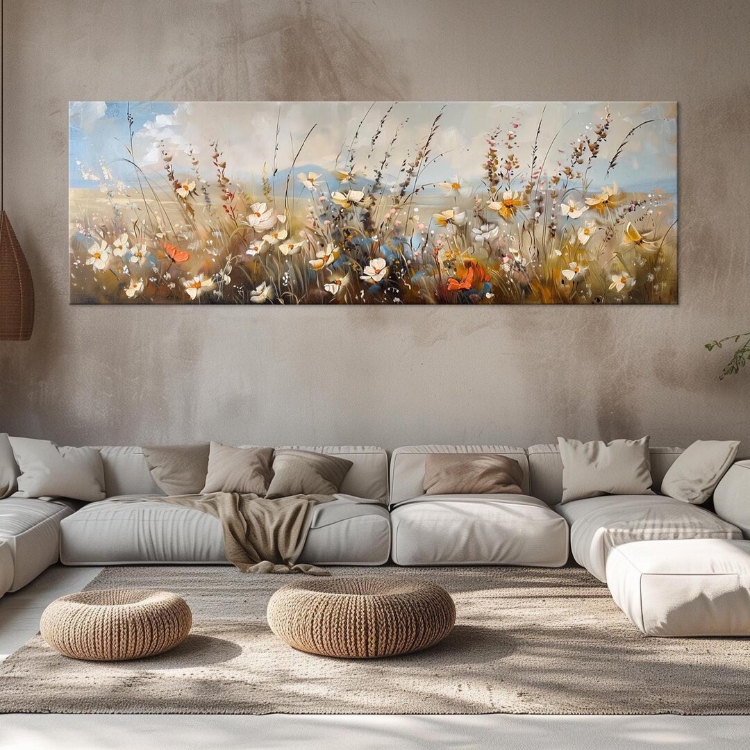 Large Wildflower Field Canvas Wall Art: Botanical Landscape Print - Etsy