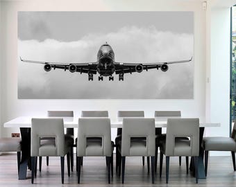 Passenger plane Large canvas wall art Canvas print Airplane wall art Boeing plane canvas Black and white print Man cave decor
