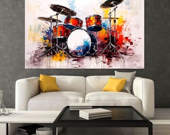 Abstract Drum Set Canvas Print: Music Instrument Wall Art, Drummer Decor (Ready to Hang)
