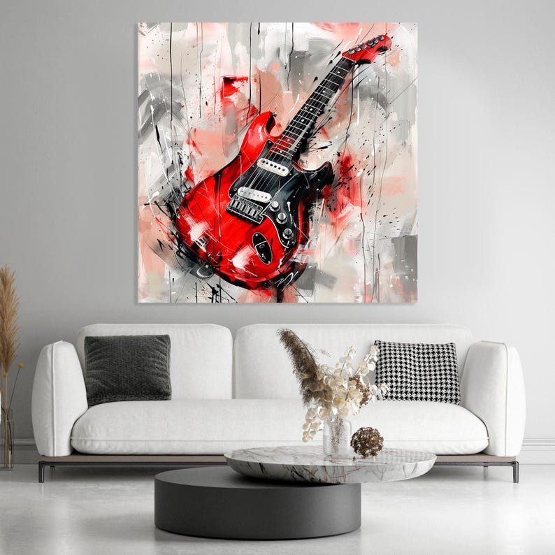Red Electric Guitar Canvas Print: Music Room Wall Art