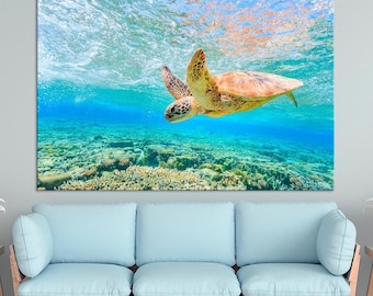 Sea Turtle Canvas Print: Underwater Ocean Marine Life Wall Art