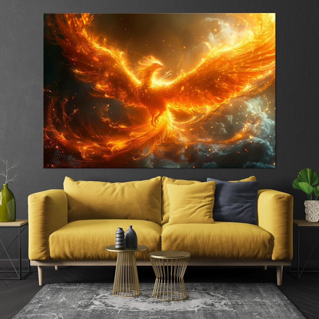 Rising Phoenix Canvas Wall Art, Mythical Bird Print - Etsy