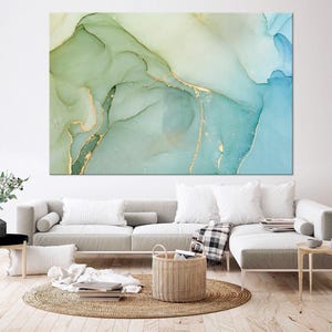 Green blue Large canvas wall art Canvas print Glitter canvas art Abstract print Gold art Marble canvas Living room wall art Marble decor