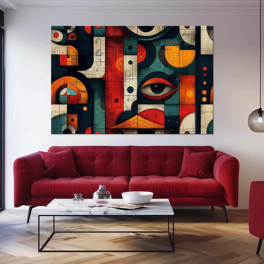 Modern Geometric Cubism Wall Art: Large Abstract Canvas Print - Etsy