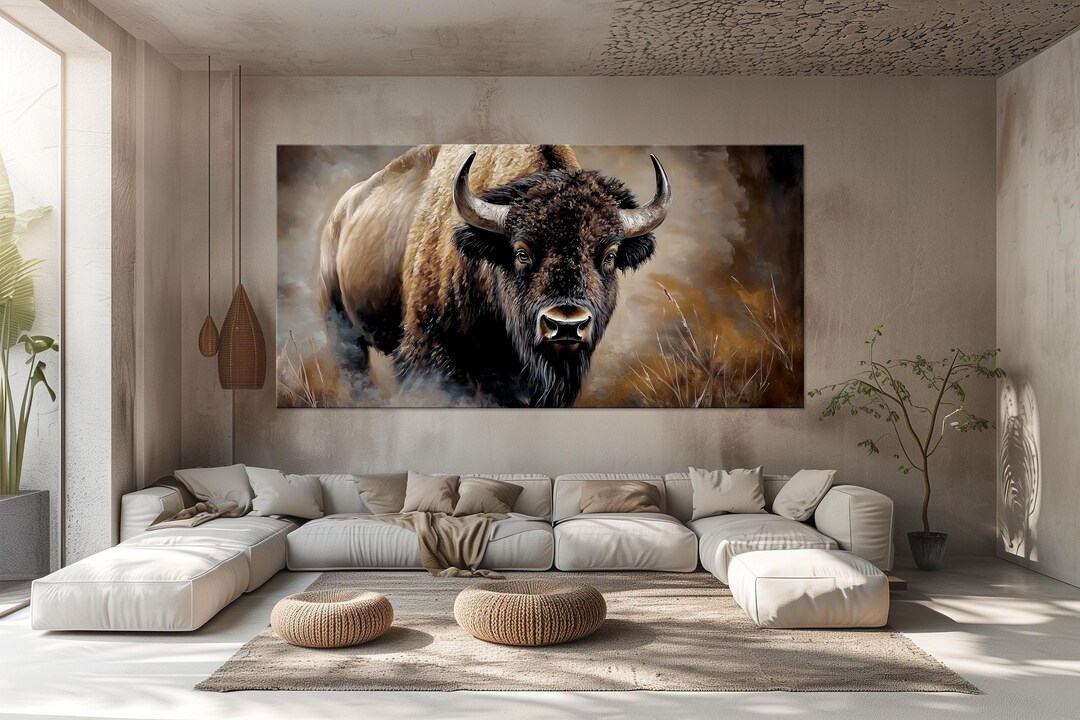 American Buffalo Canvas Wall Art: Large Bison Portrait, Farmhouse Decor ...