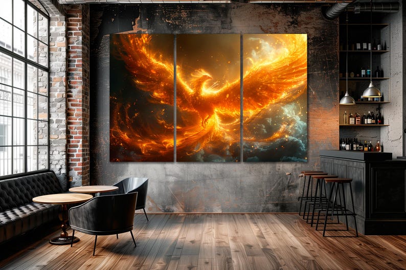 Phoenix Canvas Print Fire Wall Art Mythical Phoenix Bird Wall Art Bird ...