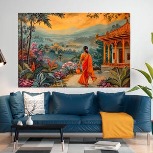 Indian Woman Large canvas wall art Canvas print Ethnic art India canvas Landscape print Nature canvas Indian home decor Living room wall art