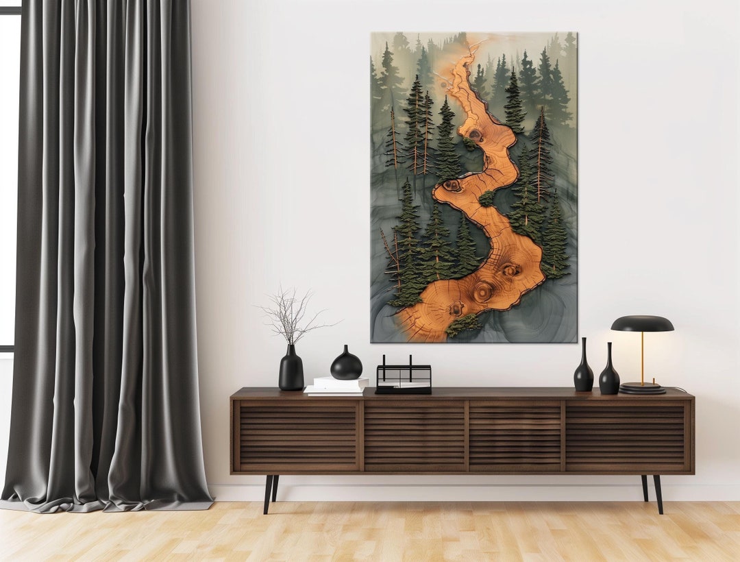 Rustic River Wood Wall Art: Forest Landscape Canvas Print - Etsy