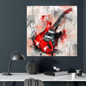 Red Electric Guitar Canvas Print: Music Room Wall Art
