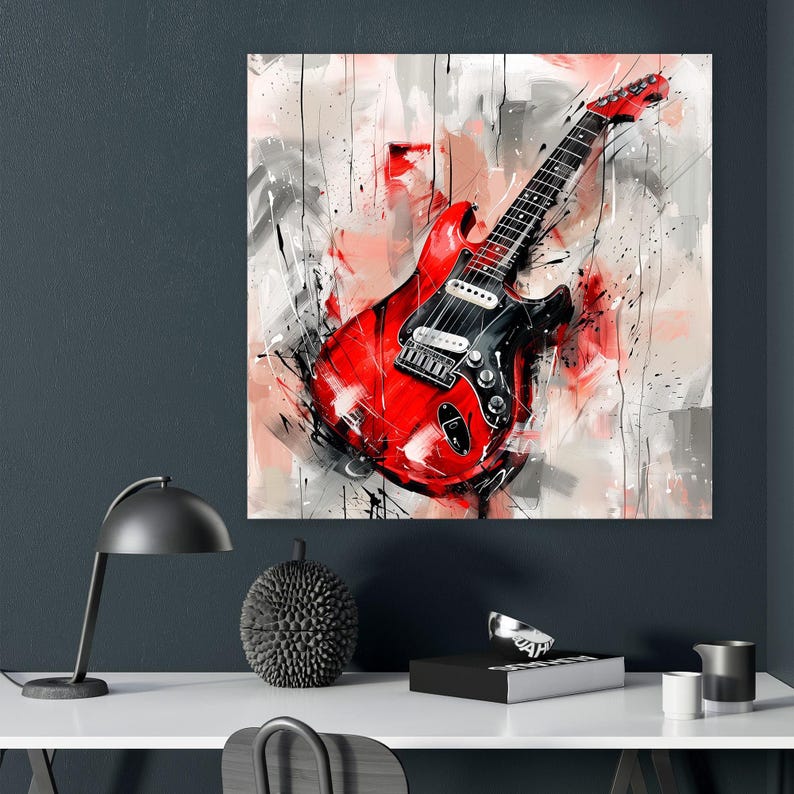 Red Electric Guitar Canvas Print: Music Room Wall Art