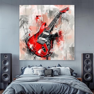 Red Electric Guitar Canvas Print: Music Room Wall Art