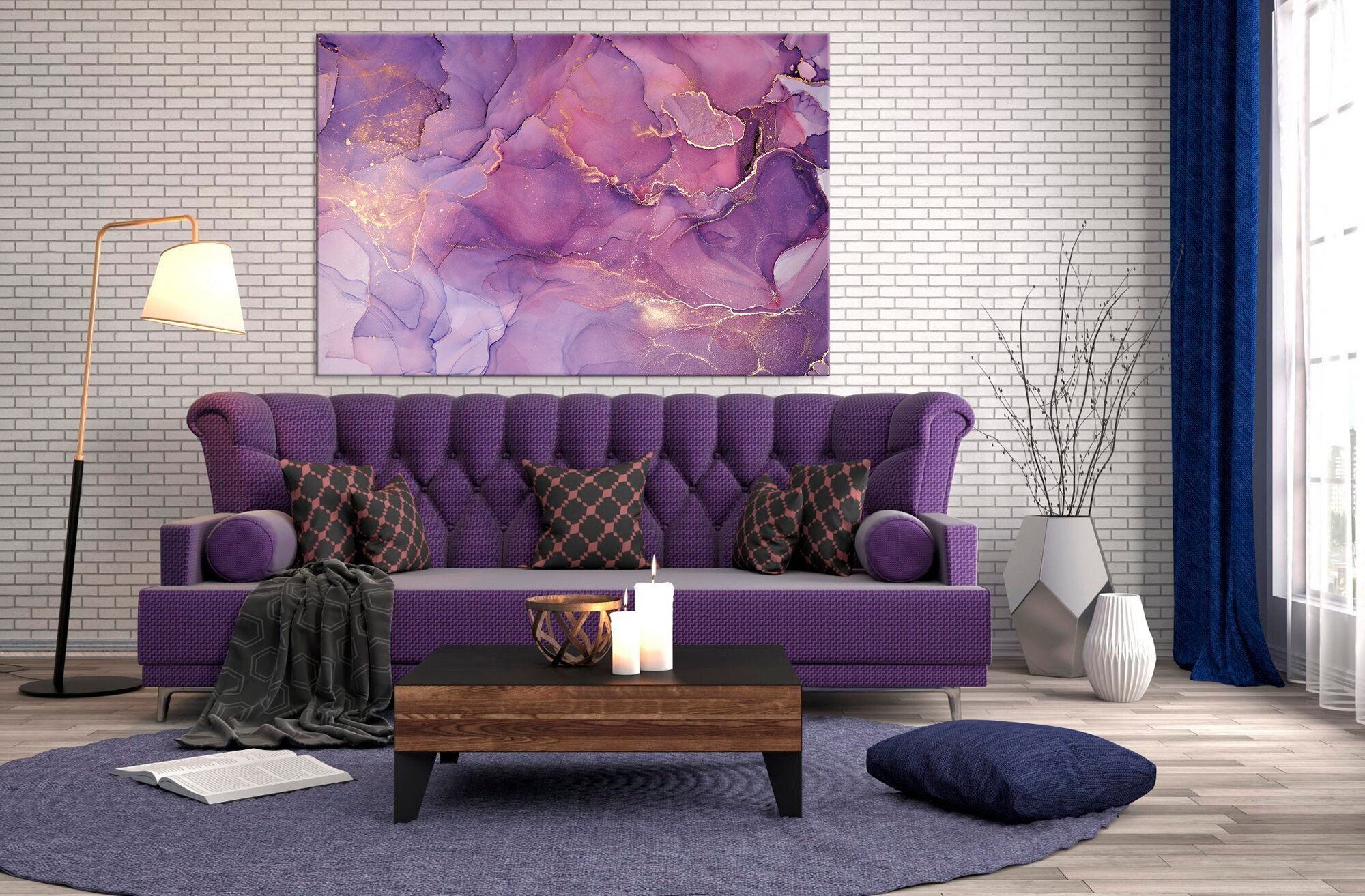 Purple canvas print Marble wall art Purple gold canvas Purple lilac abstract print Pink purple canvas Luxury home art Extra large canvas