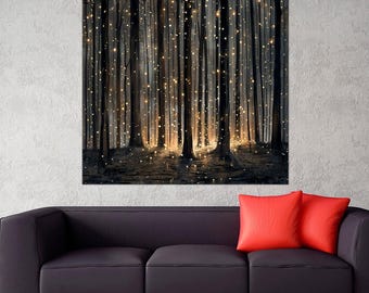 Enchanted Forest Canvas Print: Firefly Landscape Art