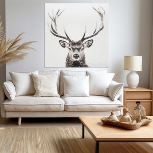 Deer portrait Large canvas wall art Canvas print Deer painting Wildlife wall art Woodland animals Rustic home decor Living room wall art