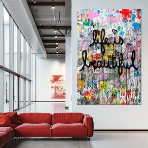 Life is beautiful Large canvas wall art Canvas print Graffiti wall art Street canvas Inspirational print Graffiti wall decor Office decor