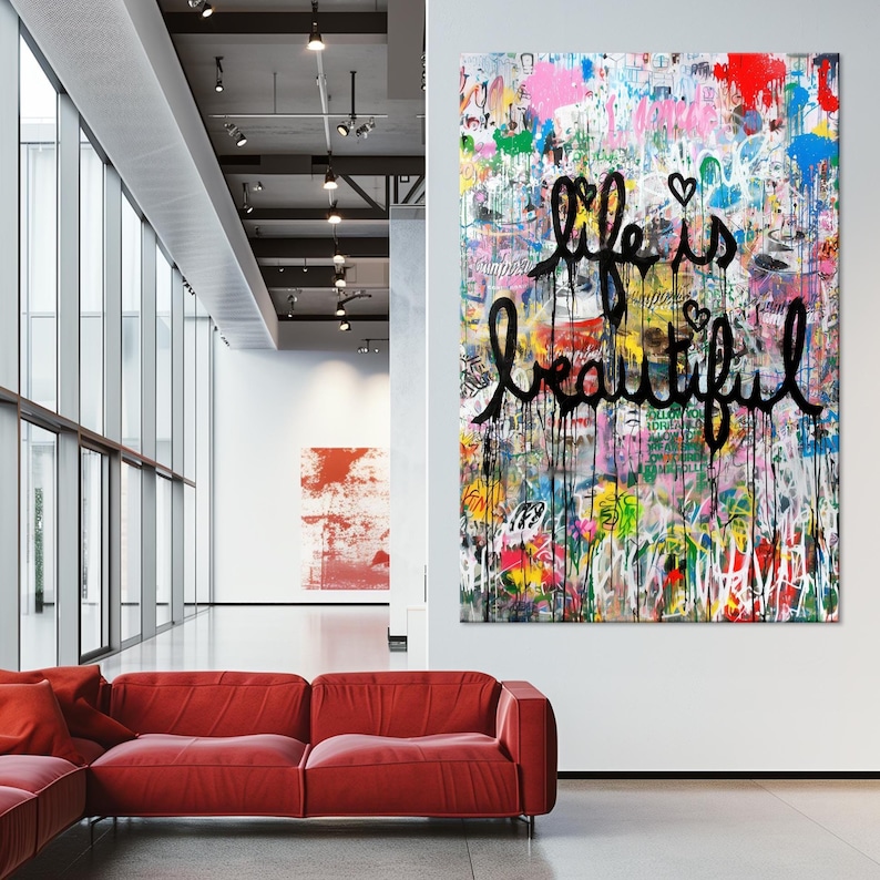 Life is beautiful Large canvas wall art Canvas print Graffiti wall art Street canvas Inspirational print Graffiti wall decor Office decor