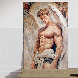 Ange masculin Grande toile d'art murale Impression sur toile Peinture d'ange Art mural Renaissance Toile d'ange déchu Décoration murale d'ange Art mural de salon